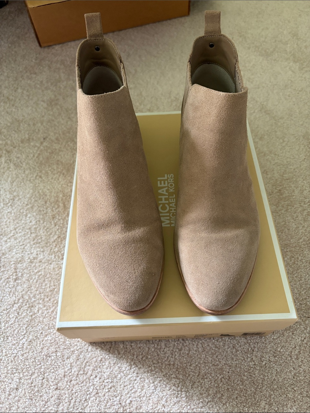 Michael Kors Suede Ankle Booties in Light Tan